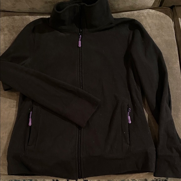 Women's Black Fleece Warmup Jacket with Purple Accents - Picture 1 of 1